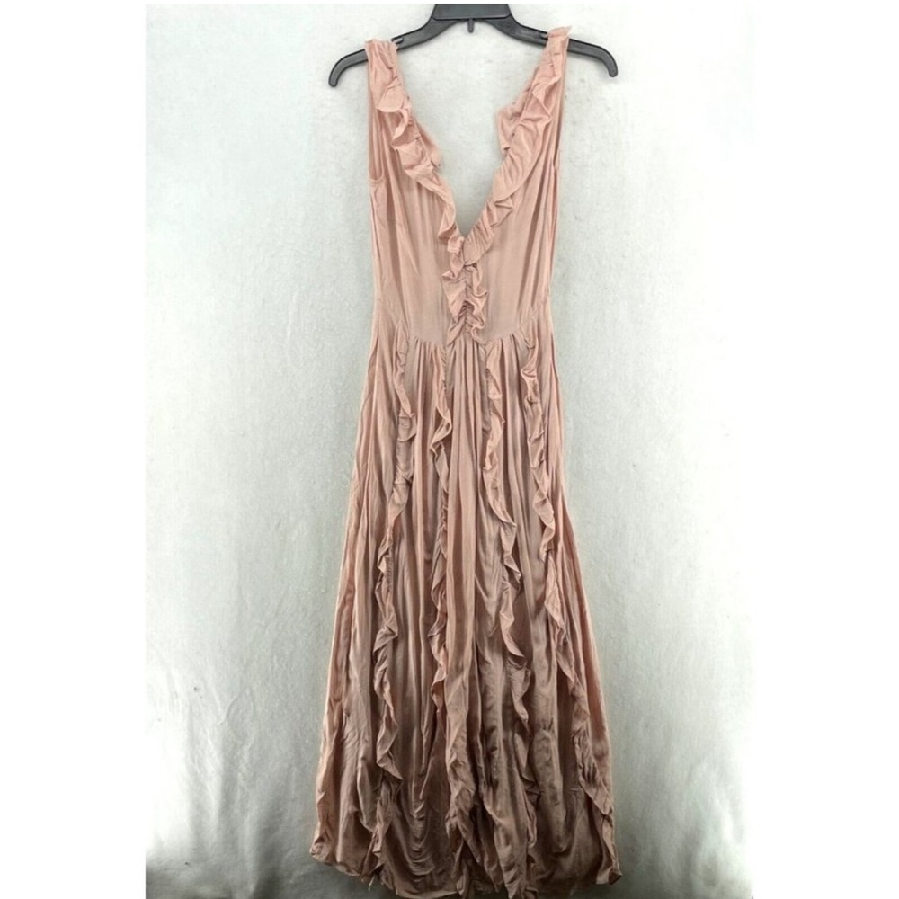 H&M Fit & Flare Dress Womens Blush Pink Ruffled Plunging V-Neck Midi Length
